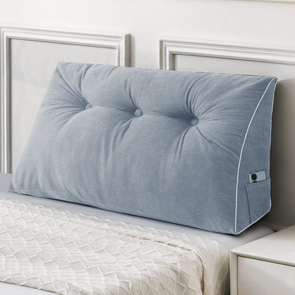 Kaymarli Queen Size Wedge Headboard Pillow Set with 2 Bolster Pillows, Velvet Back Support Reading Pillow with Removable Washable Cover