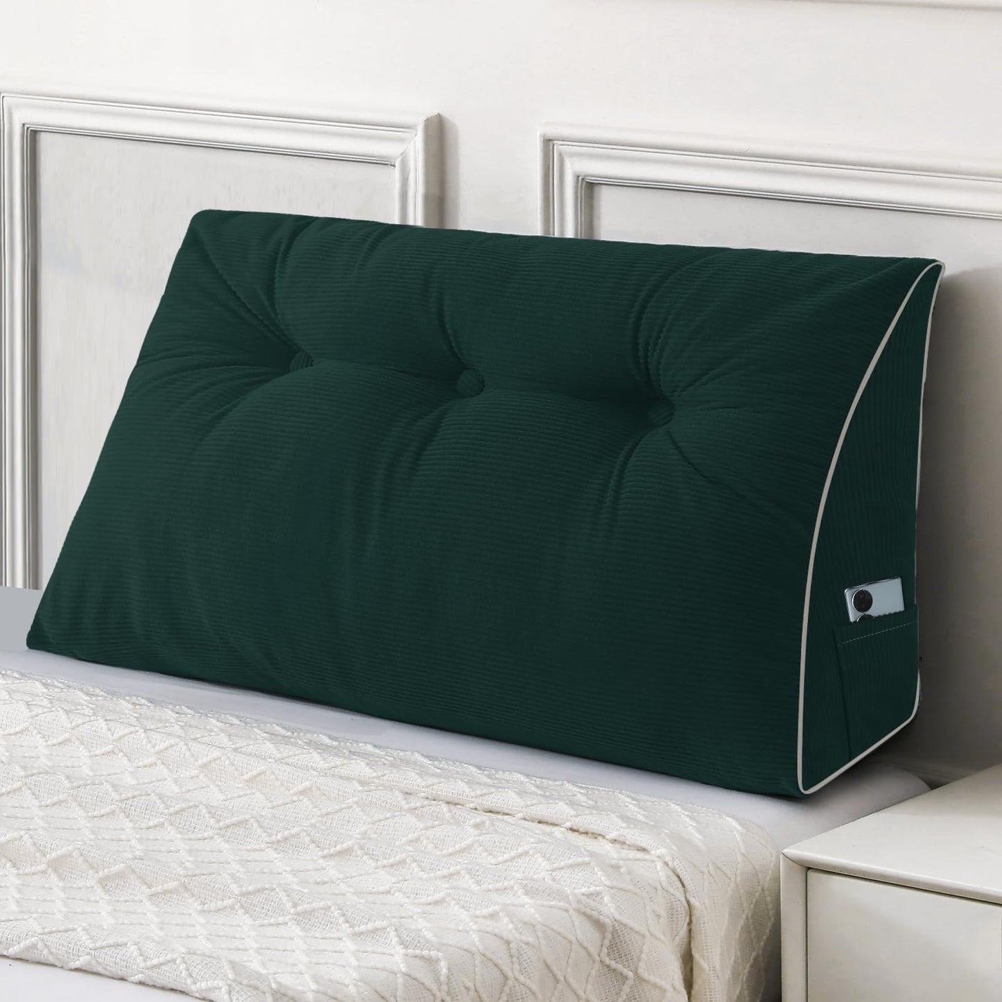 Kaymarli Queen Size Wedge Headboard Pillow Set with 2 Bolster Pillows, Velvet Back Support Reading Pillow with Removable Washable Cover