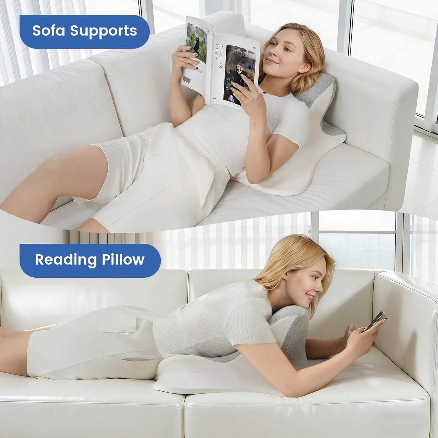 Kaymarli Memory Foam Wedge Reading Pillow with Cooling Ice Silk Cover, Dual-Usage Bed Rest Support Pillow