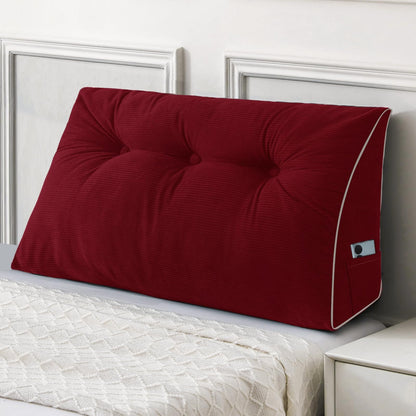 Kaymarli Queen Size Wedge Headboard Pillow Set with 2 Bolster Pillows, Velvet Back Support Reading Pillow with Removable Washable Cover
