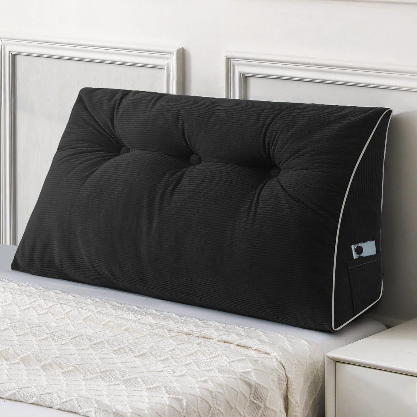 Kaymarli Queen Size Wedge Headboard Pillow Set with 2 Bolster Pillows, Velvet Back Support Reading Pillow with Removable Washable Cover