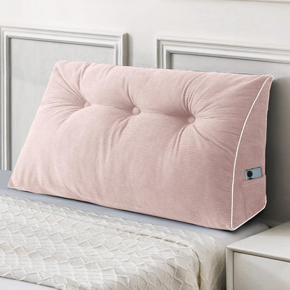 Kaymarli Queen Size Wedge Headboard Pillow Set with 2 Bolster Pillows, Velvet Back Support Reading Pillow with Removable Washable Cover