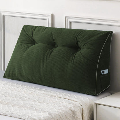 Kaymarli Queen Size Wedge Headboard Pillow Set with 2 Bolster Pillows, Velvet Back Support Reading Pillow with Removable Washable Cover