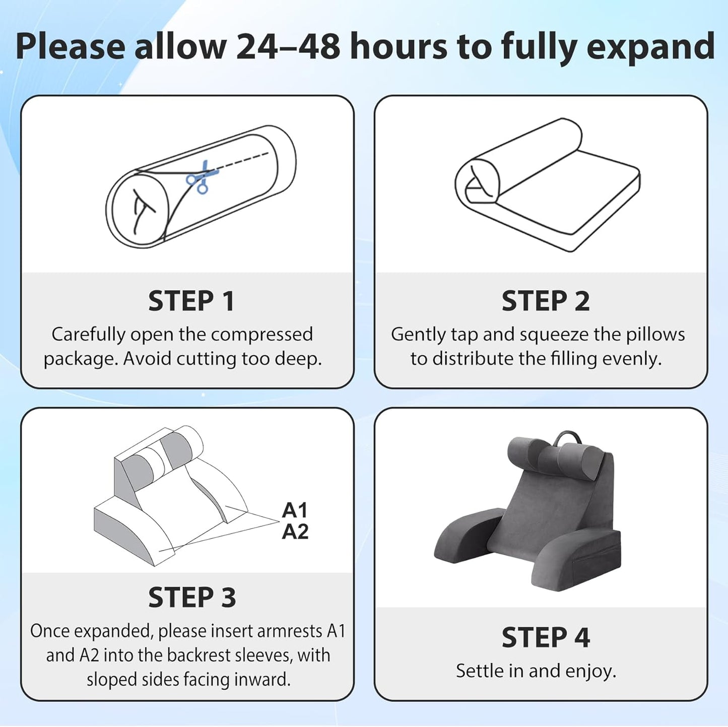 Kaymarli Medium Foam Reading Pillow with Detachable Arms and Headrest, Bed Rest Back Support Pillow with Side Pockets