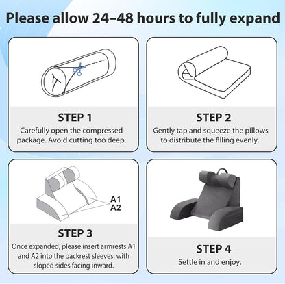 Kaymarli Medium Foam Reading Pillow with Detachable Arms and Headrest, Bed Rest Back Support Pillow with Side Pockets