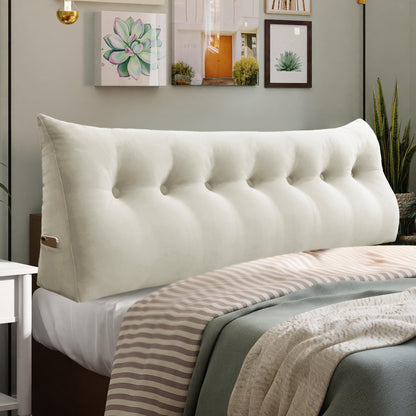 Kaymarli Queen Size Wedge Headboard Pillow with Side Pockets, Velvet Back Support Reading Pillow with Removable Washable Cover