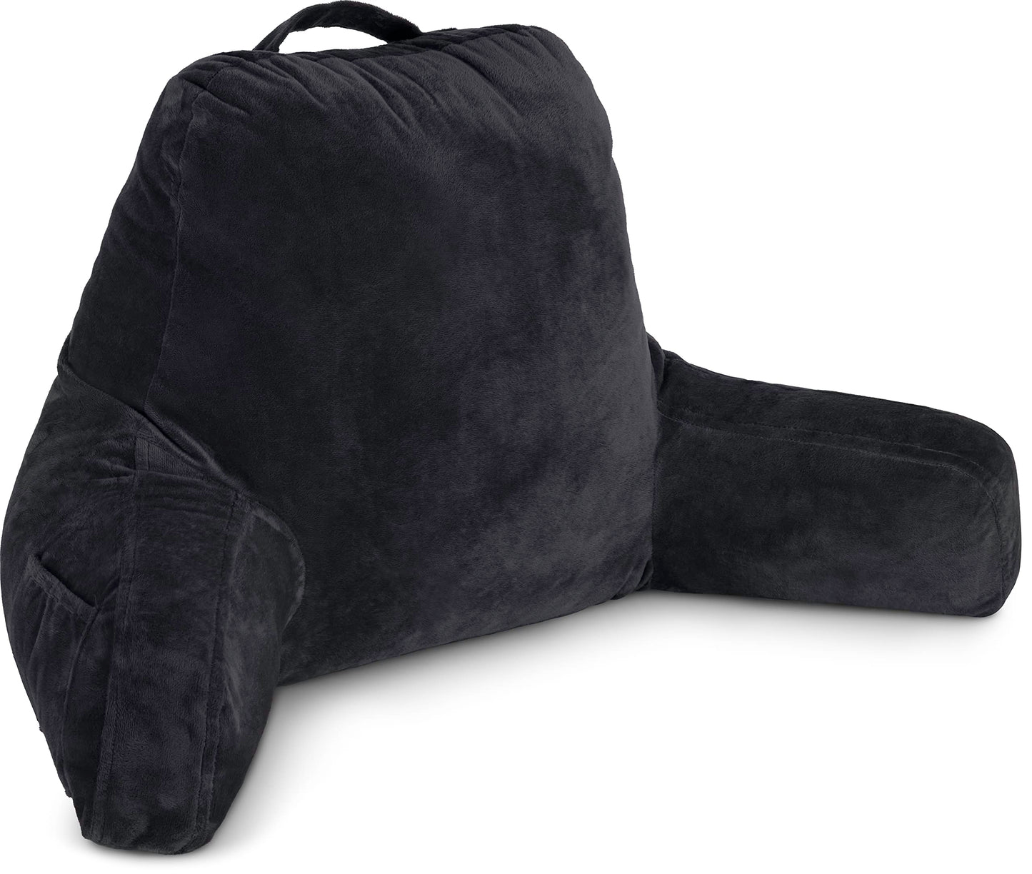 Kaymarli XX-Large Reading Pillow with Arms and Neck Roll, Shredded Memory Foam Bed Rest Pillow with Removable Cover and Side Pockets, Grey