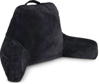 Kaymarli XX-Large Reading Pillow with Arms and Neck Roll, Shredded Memory Foam Bed Rest Pillow with Removable Cover and Side Pockets, Grey