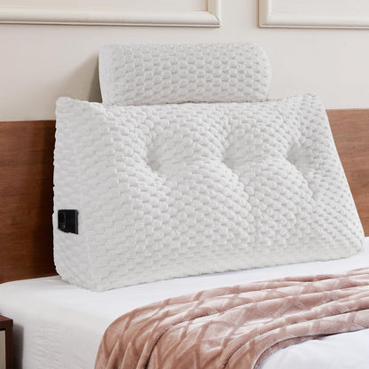 Kaymarli Queen Size Wedge Headboard Pillow Set with 2 Roll Pillows, Velvet Back Support Reading Pillow with Removable Washable Cover