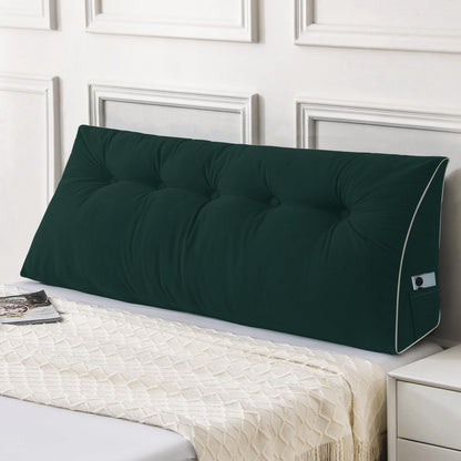 Kaymarli Queen Size Wedge Headboard Pillow Set with 2 Bolster Pillows, Velvet Back Support Reading Pillow with Removable Washable Cover