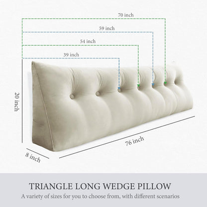Kaymarli Queen Size Wedge Headboard Pillow with Side Pockets, Velvet Back Support Reading Pillow with Removable Washable Cover