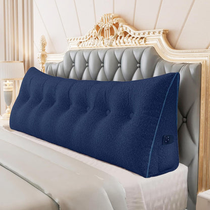 Kaymarli Queen Size Wedge Headboard Pillow with Side Pockets, Velvet Back Support Reading Pillow with Removable Washable Cover