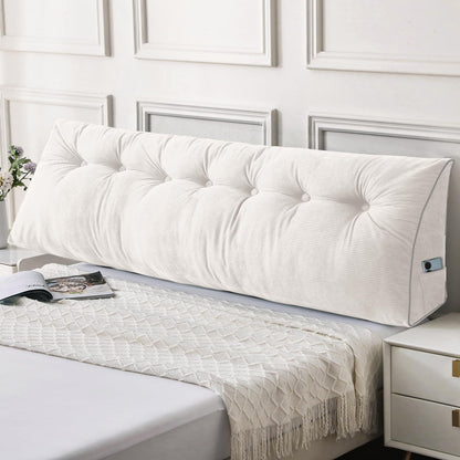 Kaymarli Queen Size Wedge Headboard Pillow Set with 2 Bolster Pillows, Velvet Back Support Reading Pillow with Removable Washable Cover