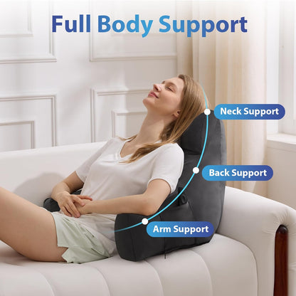 Kaymarli 18-Inch Shredded Memory Foam Reading Pillow with Arms, Velvet Bed Rest Back Support Pillow with Side Pocket