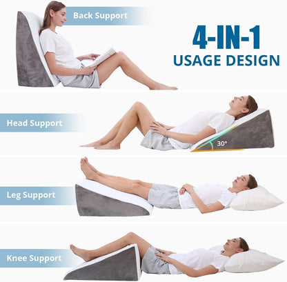 Kaymarli 24-Inch Memory Foam Bed Wedge Pillow with 30-Degree Incline, Ergonomic Back and Leg Support Pillow with Washable Cover
