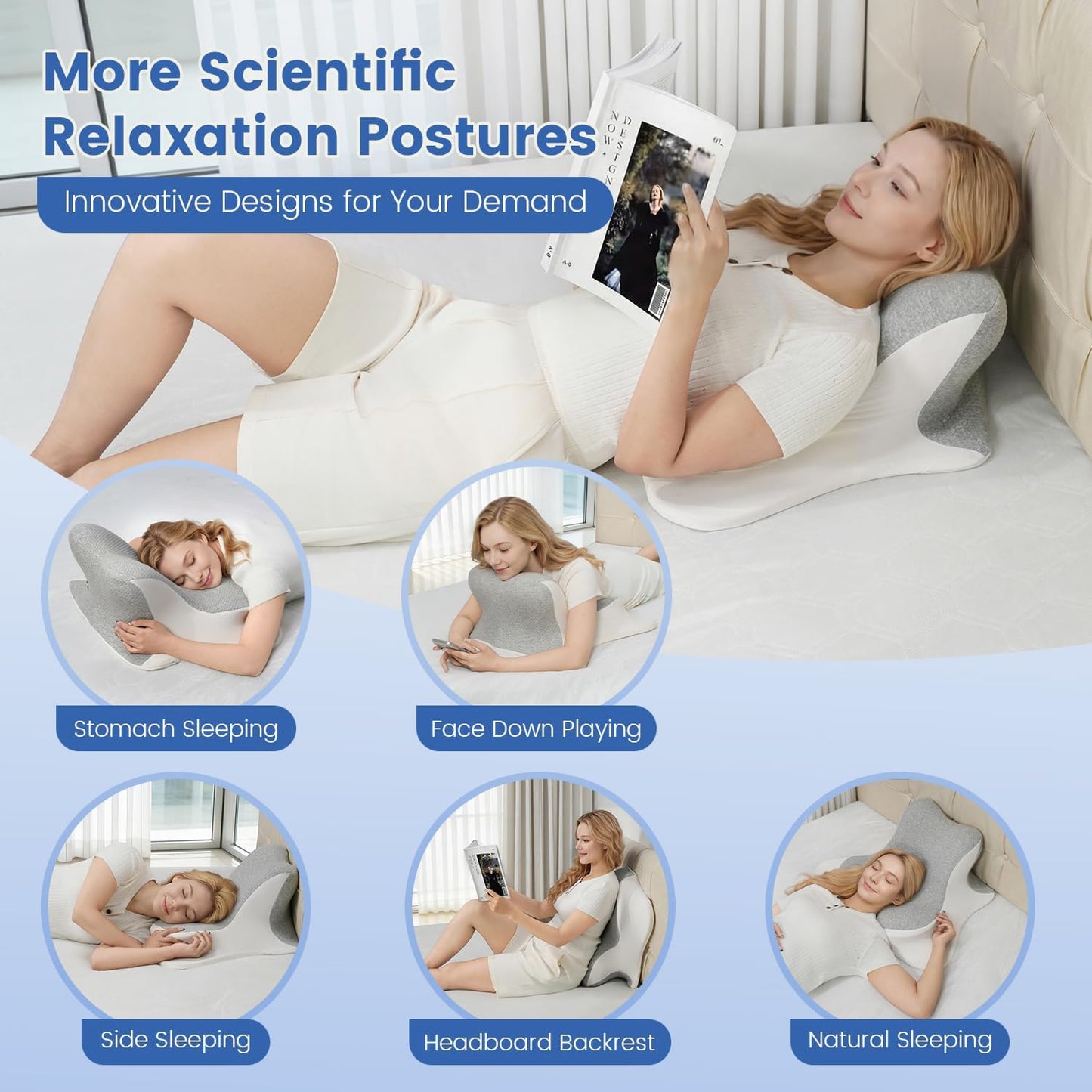 Kaymarli Memory Foam Wedge Reading Pillow with Cooling Ice Silk Cover, Dual-Usage Bed Rest Support Pillow