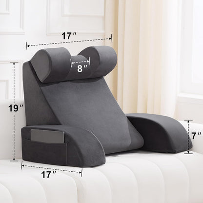 Kaymarli Medium Foam Reading Pillow with Detachable Arms and Headrest, Bed Rest Back Support Pillow with Side Pockets