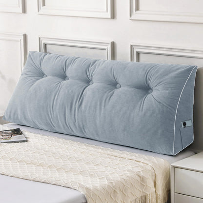 Kaymarli Queen Size Wedge Headboard Pillow Set with 2 Bolster Pillows, Velvet Back Support Reading Pillow with Removable Washable Cover