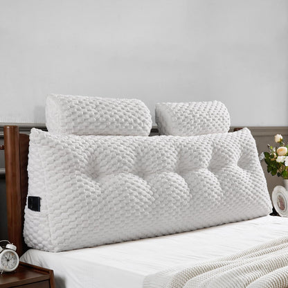 Kaymarli Queen Size Wedge Headboard Pillow Set with 2 Roll Pillows, Velvet Back Support Reading Pillow with Removable Washable Cover