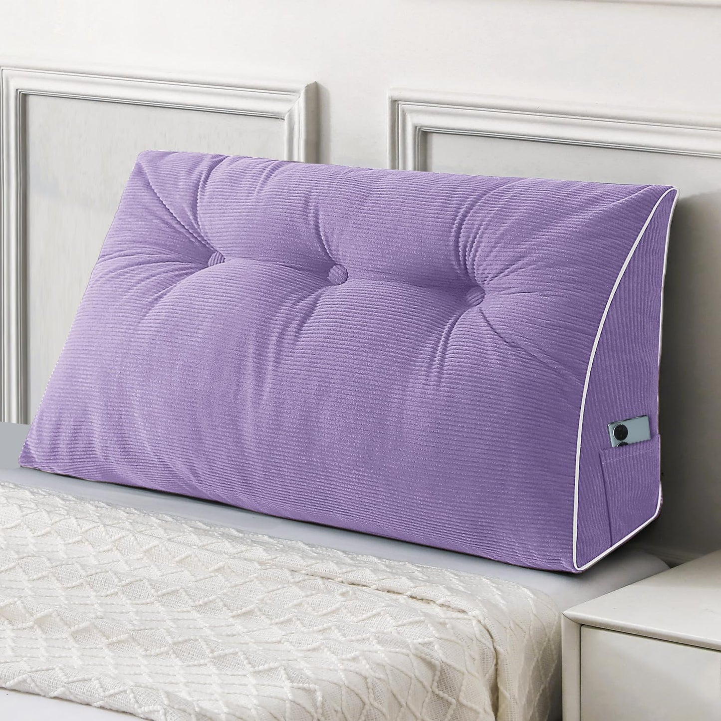 Kaymarli Queen Size Wedge Headboard Pillow Set with 2 Bolster Pillows, Velvet Back Support Reading Pillow with Removable Washable Cover