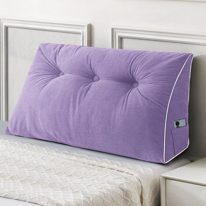 Kaymarli Queen Size Wedge Headboard Pillow Set with 2 Bolster Pillows, Velvet Back Support Reading Pillow with Removable Washable Cover
