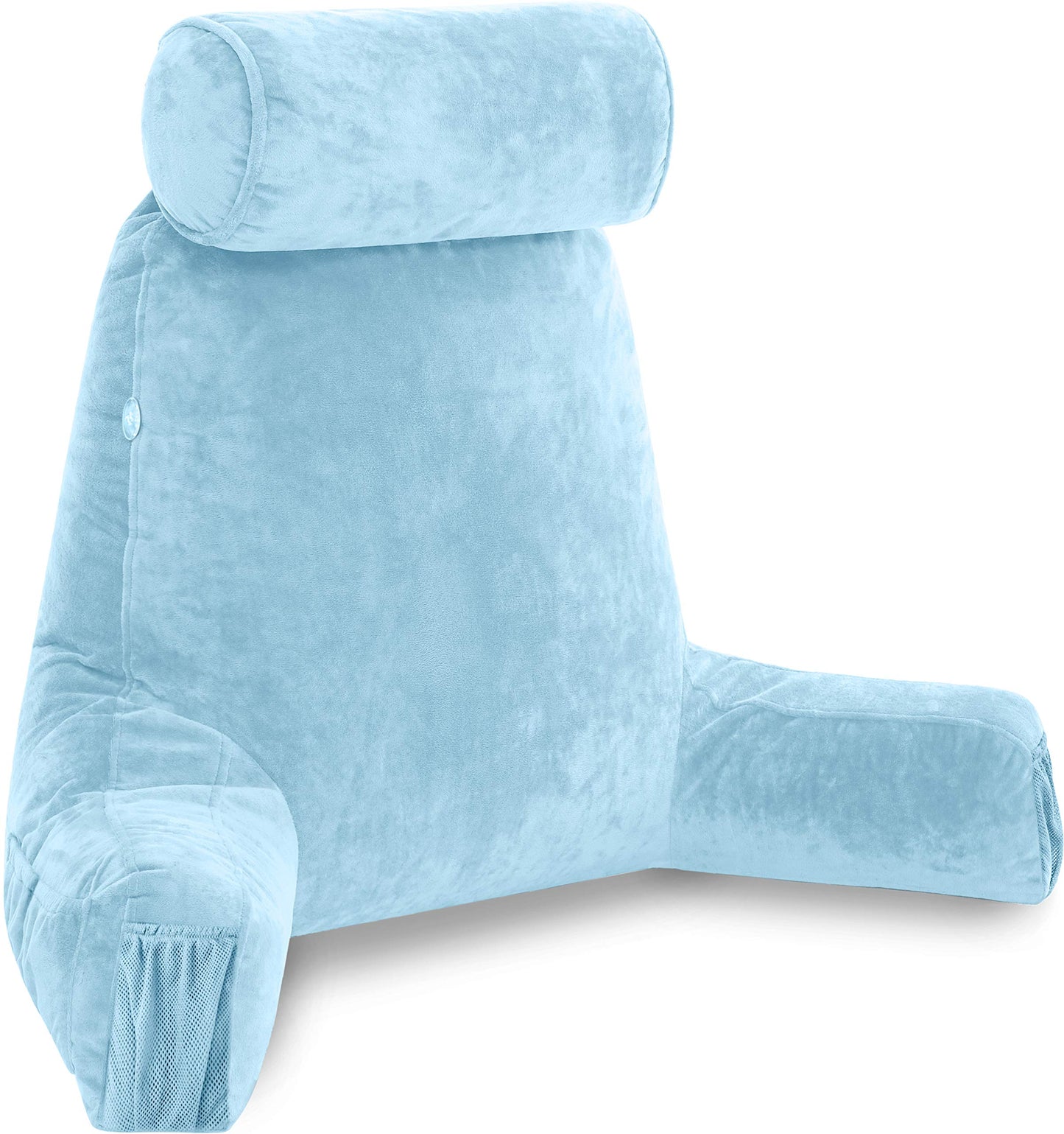 Kaymarli XX-Large Reading Pillow with Arms and Neck Roll, Shredded Memory Foam Bed Rest Pillow with Removable Cover and Side Pockets, Grey