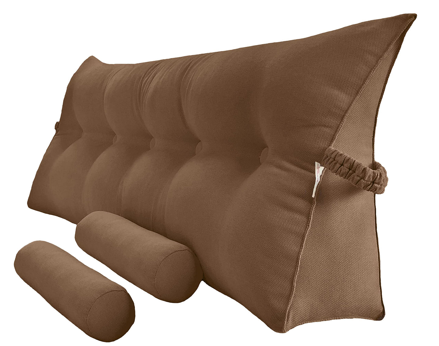Kaymarli Queen Size Velvet Headboard Wedge Pillow Set with 2 Detachable Neck Rolls and Removable Washable Cover