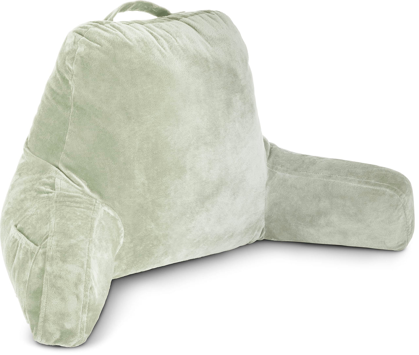 Kaymarli XX-Large Reading Pillow with Arms and Neck Roll, Shredded Memory Foam Bed Rest Pillow with Removable Cover and Side Pockets, Grey