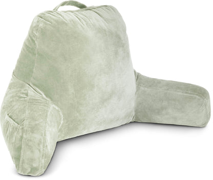 Kaymarli XX-Large Reading Pillow with Arms and Neck Roll, Shredded Memory Foam Bed Rest Pillow with Removable Cover and Side Pockets, Grey