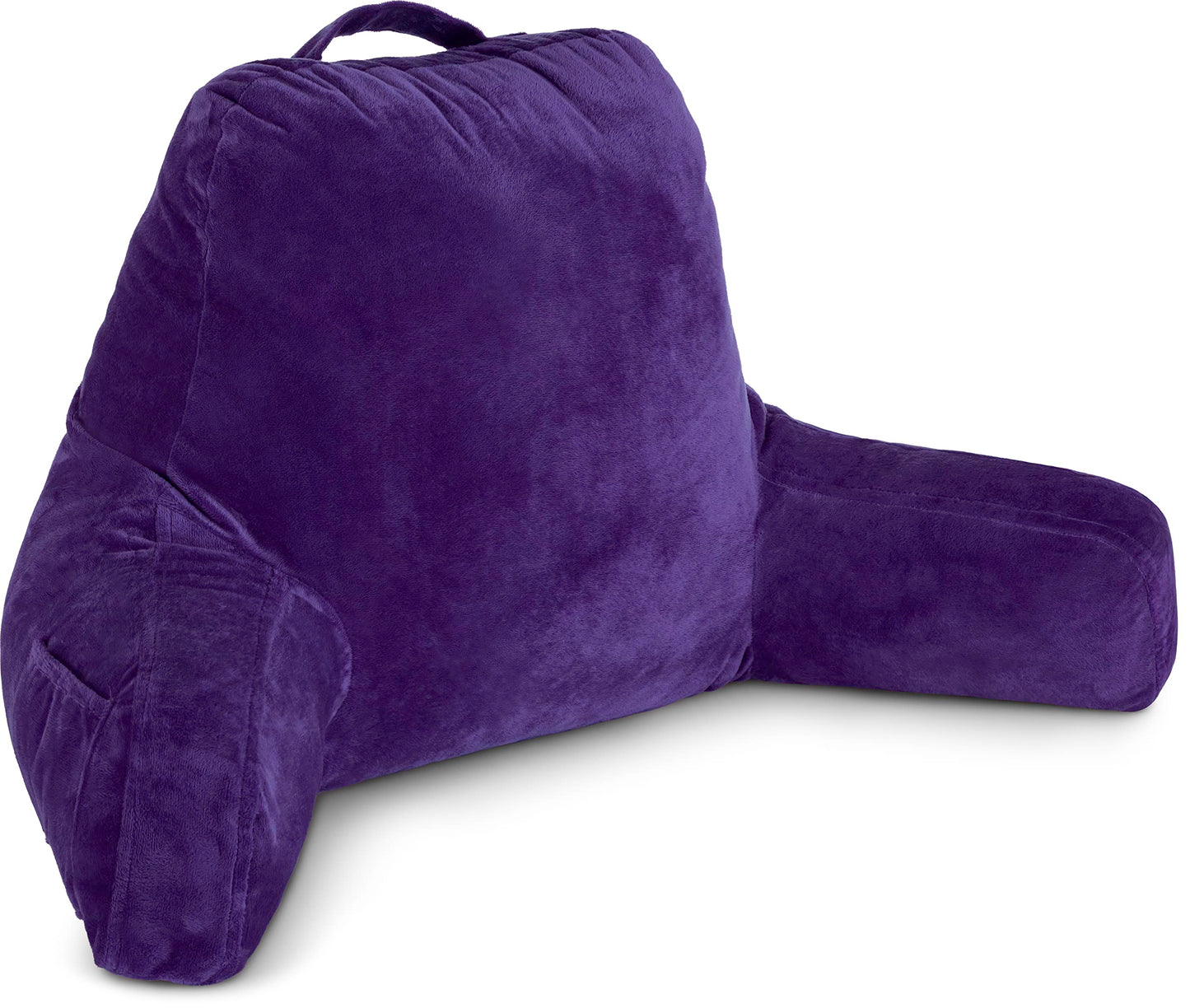 Kaymarli XX-Large Reading Pillow with Arms and Neck Roll, Shredded Memory Foam Bed Rest Pillow with Removable Cover and Side Pockets, Grey