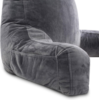 Kaymarli XX-Large Reading Pillow with Arms and Neck Roll, Shredded Memory Foam Bed Rest Pillow with Removable Cover and Side Pockets, Grey