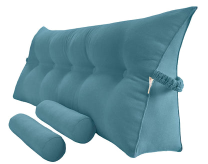 Kaymarli Queen Size Velvet Headboard Wedge Pillow Set with 2 Detachable Neck Rolls and Removable Washable Cover