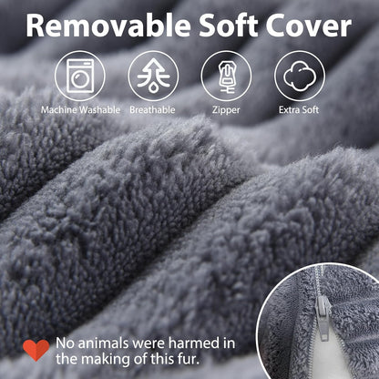 Kaymarli 60-Degree Wedge Reading Pillow with Faux Fur Cover, Side Pockets and Portable Handle, XL Bed Rest Back Support Pillow