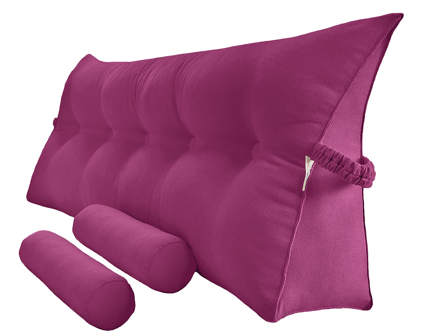 Kaymarli Queen Size Velvet Headboard Wedge Pillow Set with 2 Detachable Neck Rolls and Removable Washable Cover