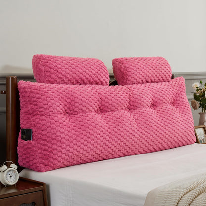 Kaymarli Queen Size Wedge Headboard Pillow Set with 2 Roll Pillows, Velvet Back Support Reading Pillow with Removable Washable Cover