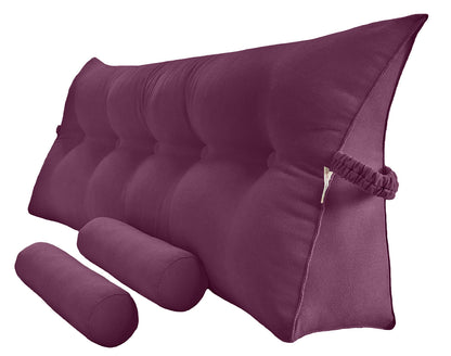 Kaymarli Queen Size Velvet Headboard Wedge Pillow Set with 2 Detachable Neck Rolls and Removable Washable Cover