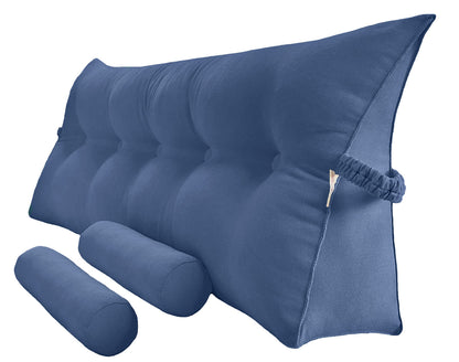 Kaymarli Queen Size Velvet Headboard Wedge Pillow Set with 2 Detachable Neck Rolls and Removable Washable Cover