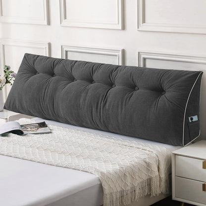 Kaymarli Queen Size Wedge Headboard Pillow Set with 2 Bolster Pillows, Velvet Back Support Reading Pillow with Removable Washable Cover