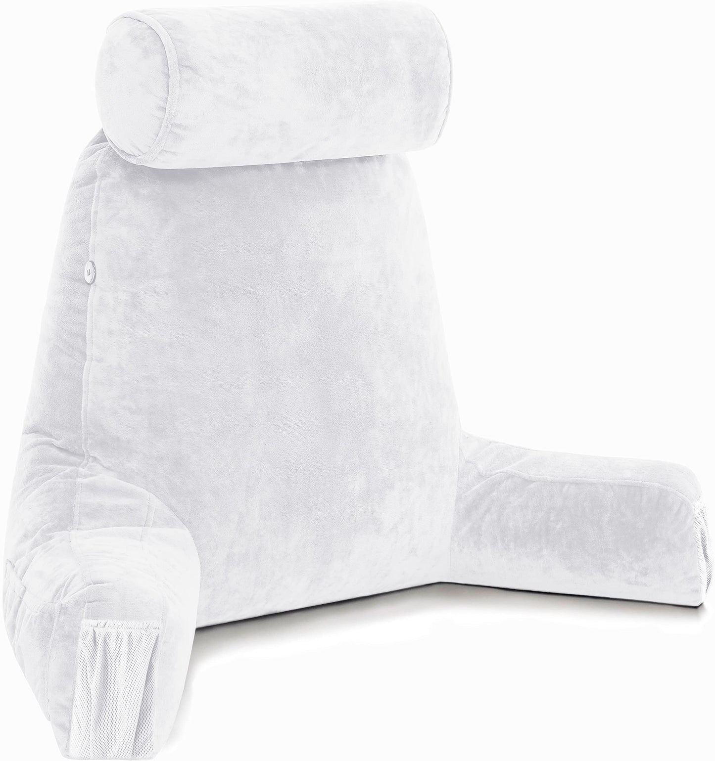 Kaymarli XX-Large Reading Pillow with Arms and Neck Roll, Shredded Memory Foam Bed Rest Pillow with Removable Cover and Side Pockets, Grey