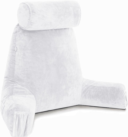 Kaymarli XX-Large Reading Pillow with Arms and Neck Roll, Shredded Memory Foam Bed Rest Pillow with Removable Cover and Side Pockets, Grey