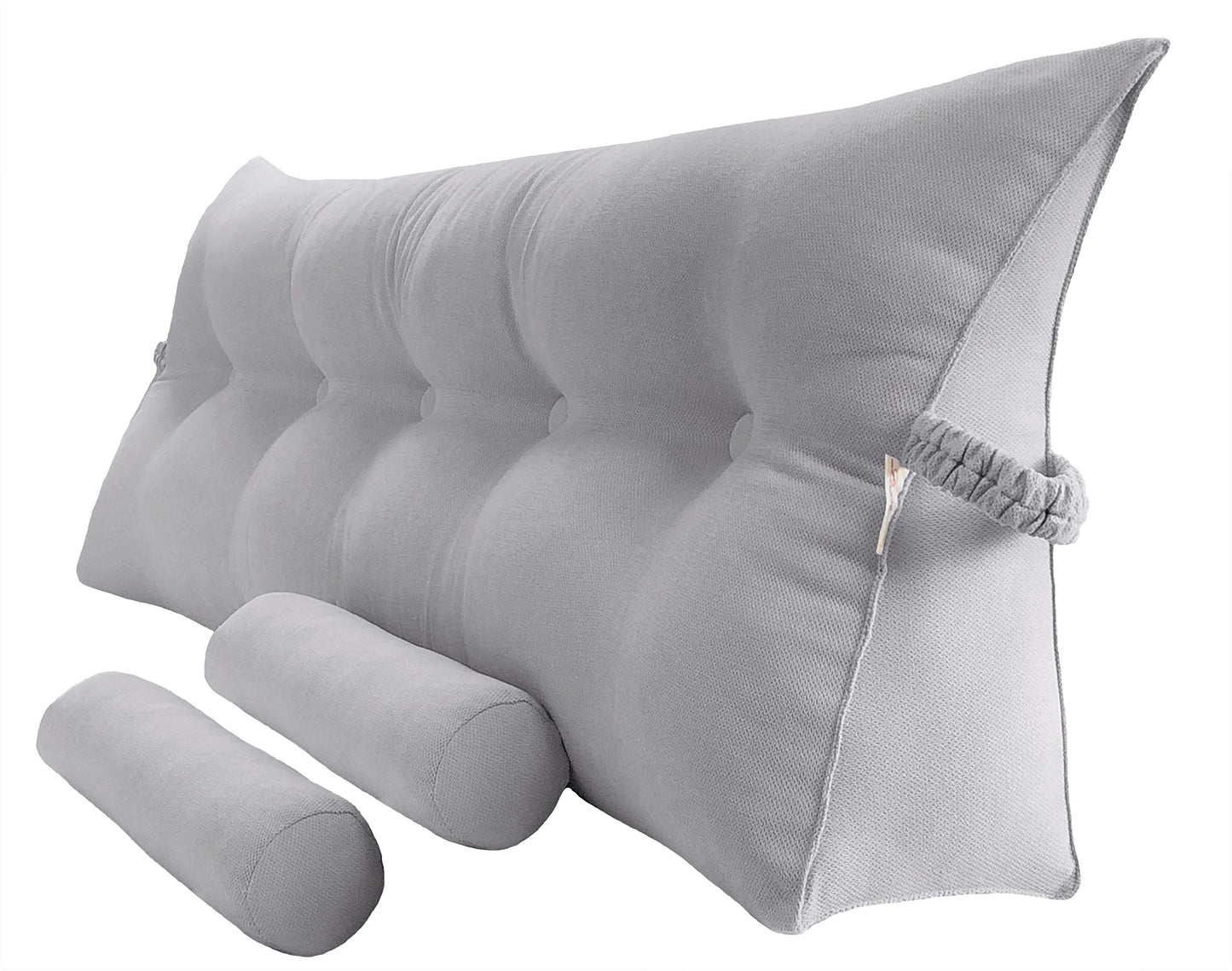 Kaymarli Queen Size Velvet Headboard Wedge Pillow Set with 2 Detachable Neck Rolls and Removable Washable Cover