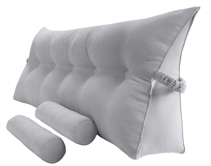 Kaymarli Queen Size Velvet Headboard Wedge Pillow Set with 2 Detachable Neck Rolls and Removable Washable Cover