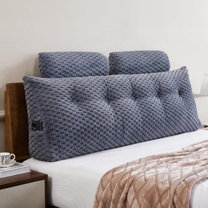 Kaymarli Queen Size Wedge Headboard Pillow Set with 2 Roll Pillows, Velvet Back Support Reading Pillow with Removable Washable Cover