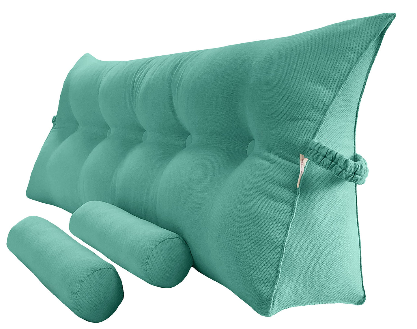 Kaymarli Queen Size Velvet Headboard Wedge Pillow Set with 2 Detachable Neck Rolls and Removable Washable Cover