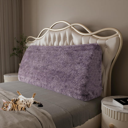 Kaymarli Queen Size Wedge Headboard Pillow with Side Pockets, Velvet Back Support Reading Pillow with Removable Washable Cover