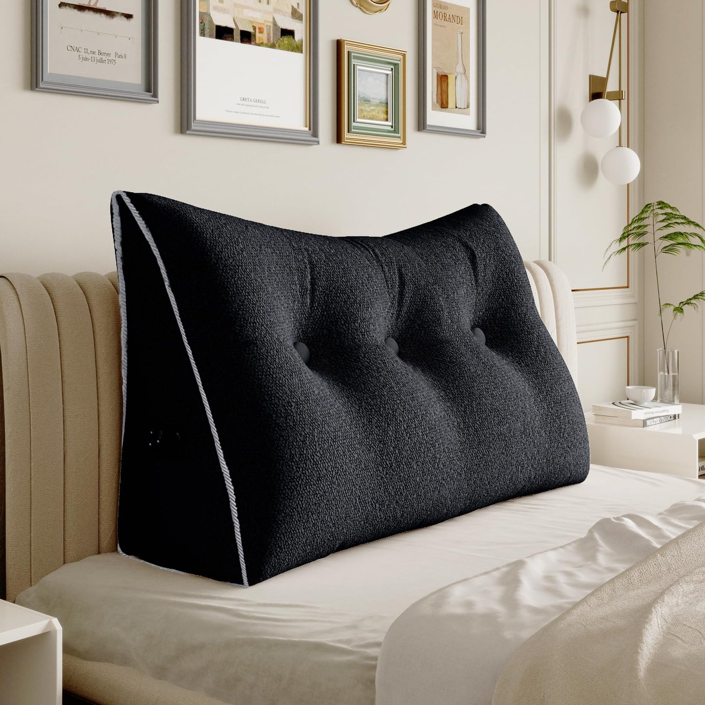 Kaymarli Queen Size Wedge Headboard Pillow with Side Pockets, Velvet Back Support Reading Pillow with Removable Washable Cover