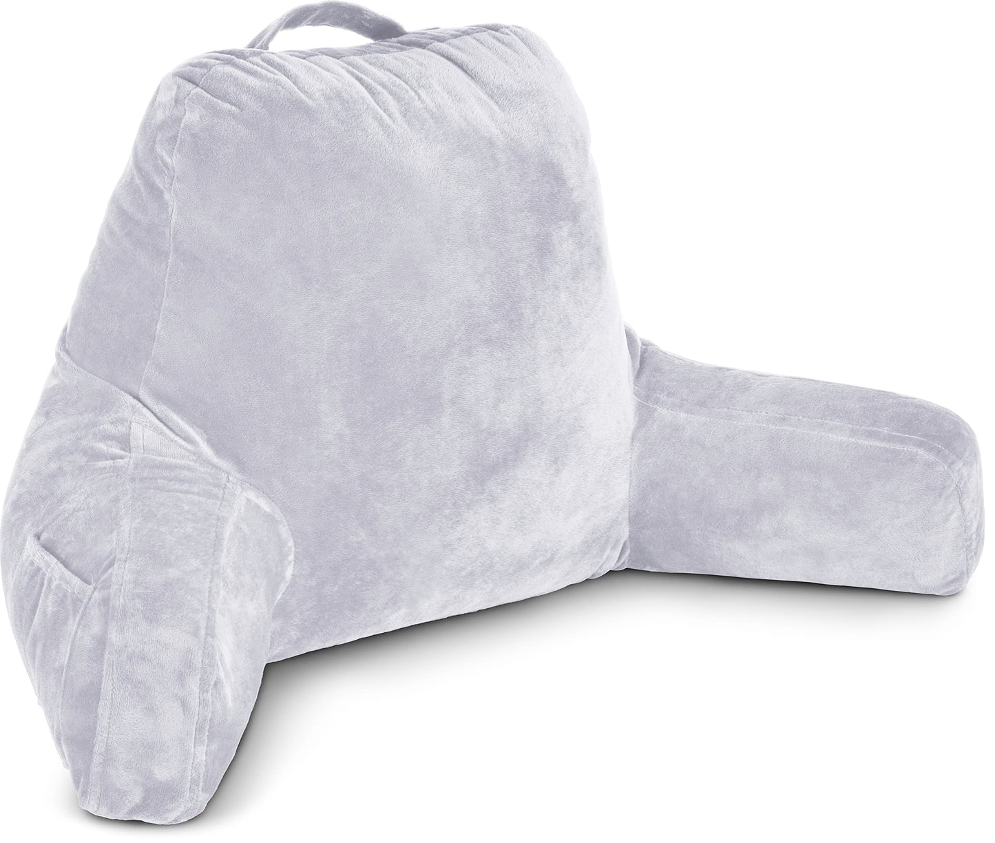 Kaymarli XX-Large Reading Pillow with Arms and Neck Roll, Shredded Memory Foam Bed Rest Pillow with Removable Cover and Side Pockets, Grey