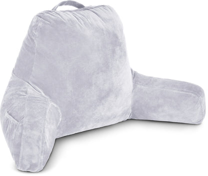 Kaymarli XX-Large Reading Pillow with Arms and Neck Roll, Shredded Memory Foam Bed Rest Pillow with Removable Cover and Side Pockets, Grey