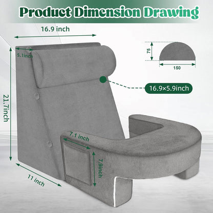 Kaymarli Adjustable 3-Piece Reading Wedge Pillow Set with Laptop Tray, Modular Bed Rest Support System with Side Pockets