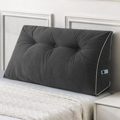 Kaymarli Queen Size Wedge Headboard Pillow Set with 2 Bolster Pillows, Velvet Back Support Reading Pillow with Removable Washable Cover